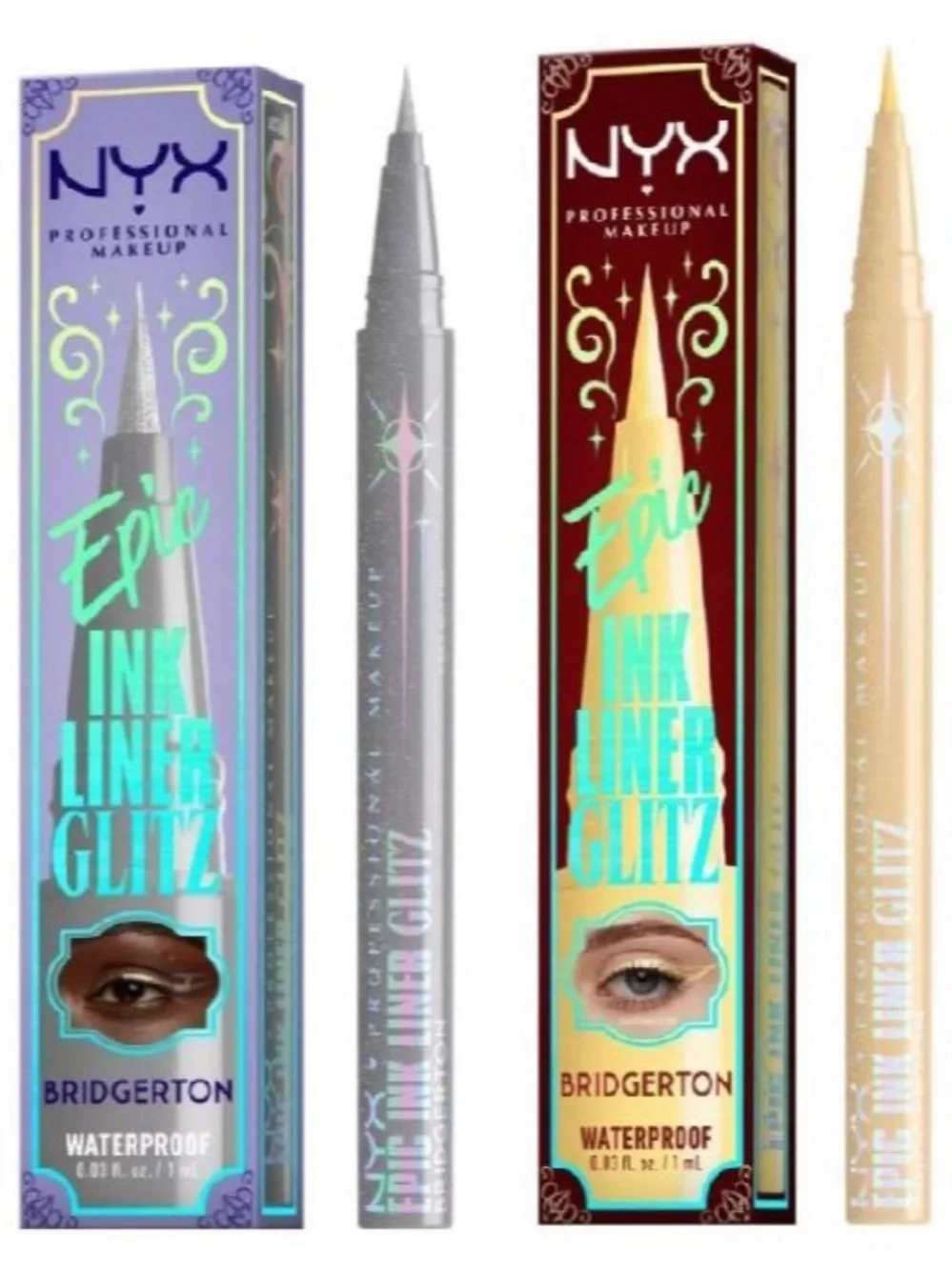 NYX Bridgerton Royal Epic Ink Liner Glitz — Waterproof Silver & Gold Duo